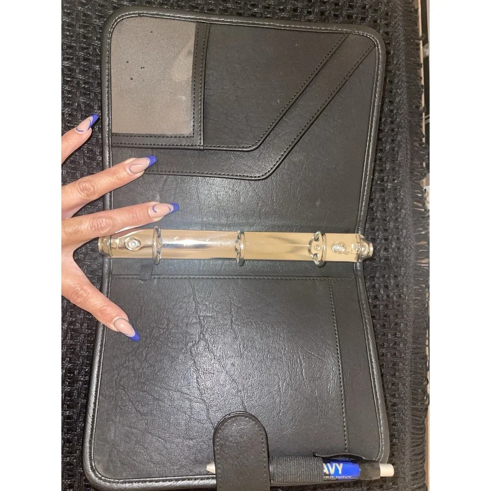 Vintage United States Navy Black 3 Ring Portfolio With Embroidered Logo & Pen